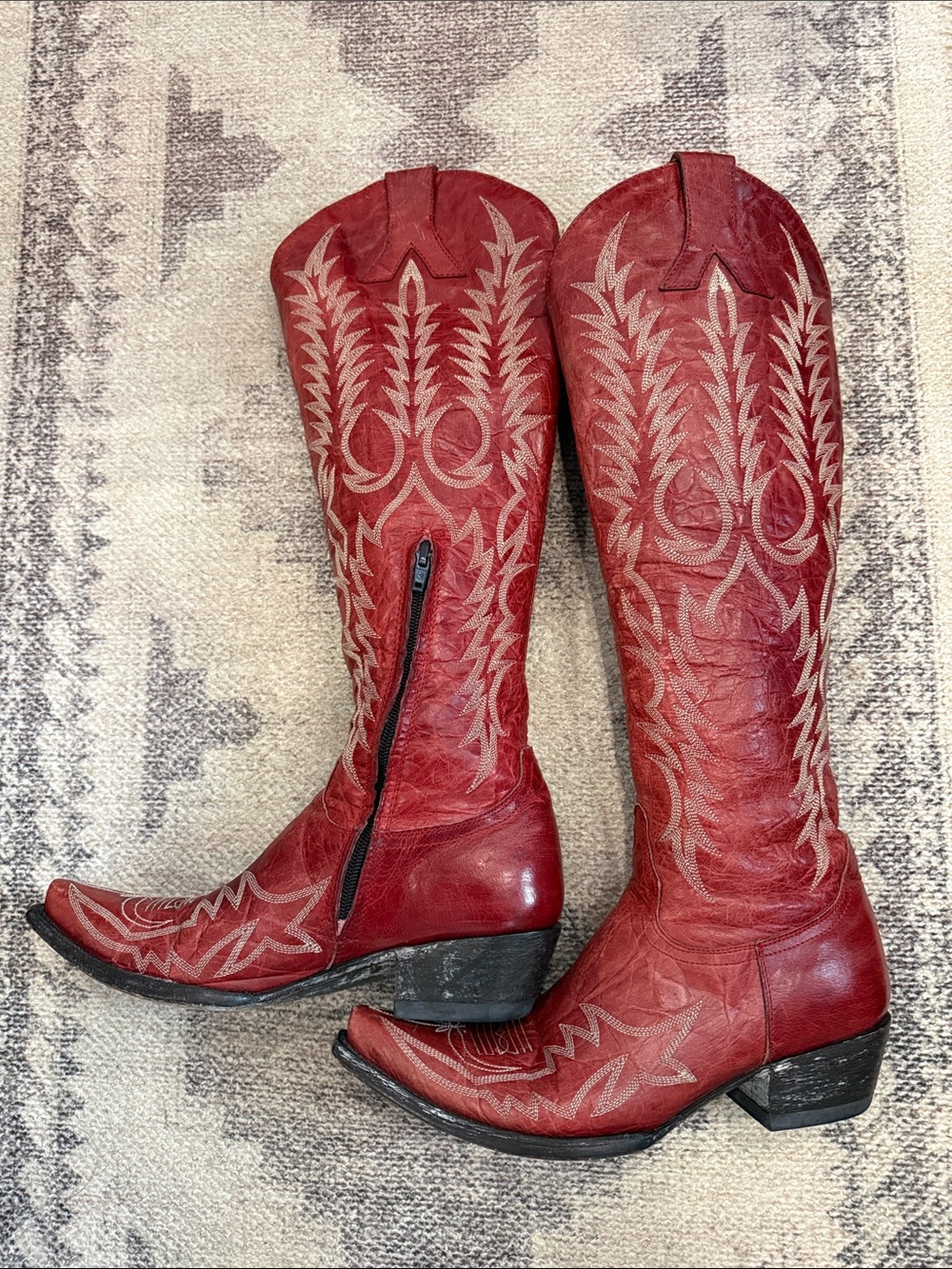 Mayra Old Gringo Red Embroidered Leather Knee-High Western Boots